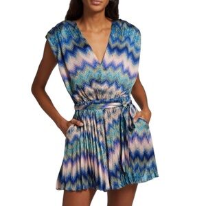 NWT RAMY BROOK Multi-Color Sleeveless Tie Waist Pleated Romper Size Large
